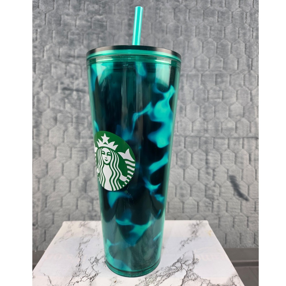 Starbucks Teal Black Marble Swirl 24oz‎ Venti Cold Cup Tumbler 70-07420-265